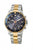 Herrenarmbanduhr mit blauem Zifferblatt, goldfarbenem Lünette-Design und Edelstahlarmband