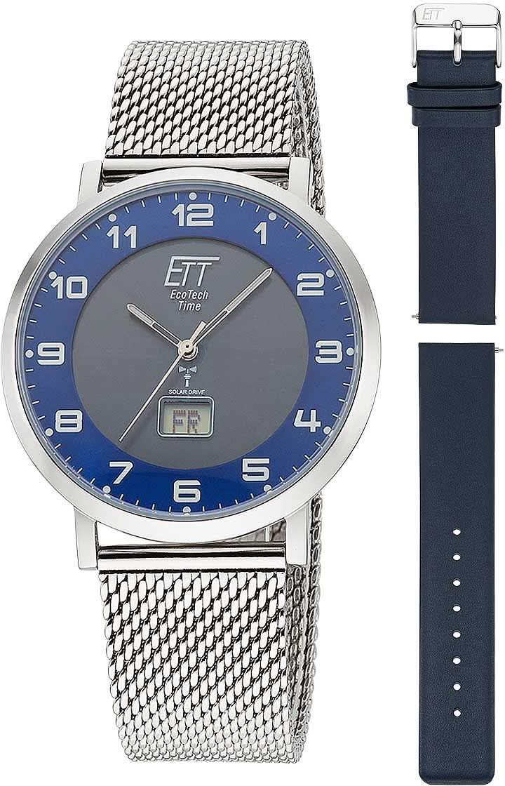Herren-Solaruhr mit silbernem Edelstahl-Meshband und blauem Zifferblatt