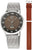Bracelet pour homme avec boîtier argenté, cadran sombre et bracelet en maille métallique, bracelet marron