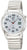 Montre homme en acier inoxydable avec cadran blanc et bracelet métallique, aiguilles et guichet date