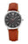 Bracelet de montre pour homme avec cadran noir et bracelet en cuir marron, lunette ronde