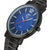 Montre homme avec cadran rond bleu, index et lunette noire