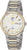 Bracelet pour homme avec cadran blanc, bracelet bicolore en métal et affichage de la date