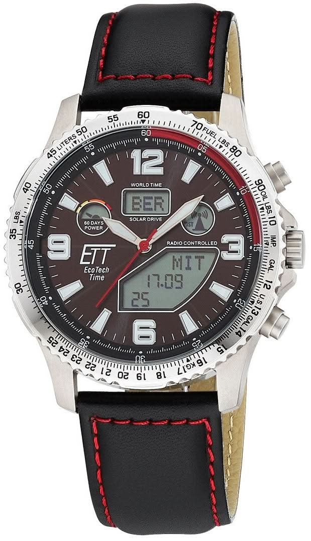 Bracelet de montre pour homme avec bracelet en cuir noir, boîtier en titane argenté et cadran noir