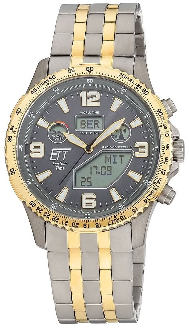 Montre homme bicolore : bracelet en titane, cadran gris foncé, détails jaunes
