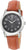 Montre pour femme : cadran sombre, bracelet en cuir marron, boîtier argenté