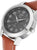 Montre pour femme avec cadran sombre et bracelet en cuir marron, couronne latérale