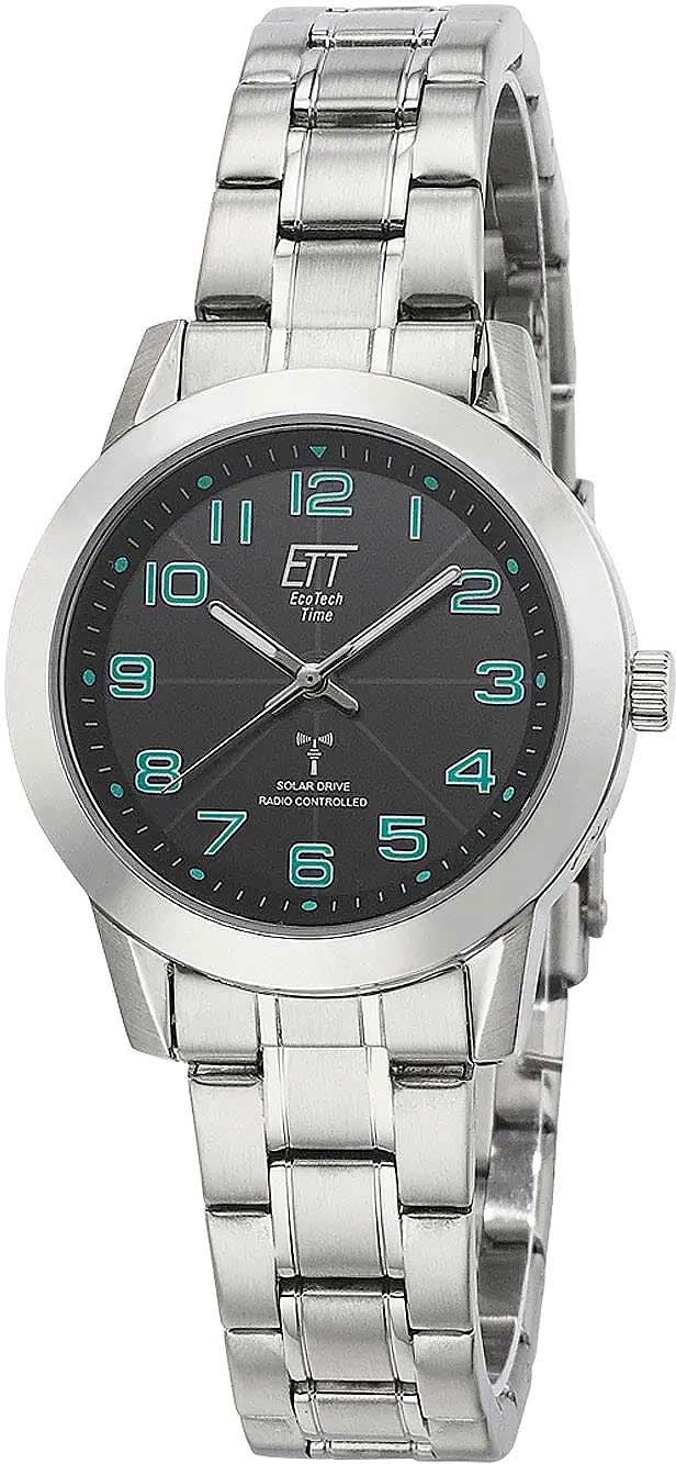 Montre pour femme avec cadran noir et bracelet en acier inoxydable, lunette ronde