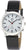Montre pour femme : bracelet en cuir noir, boîtier rond argenté, cadran blanc