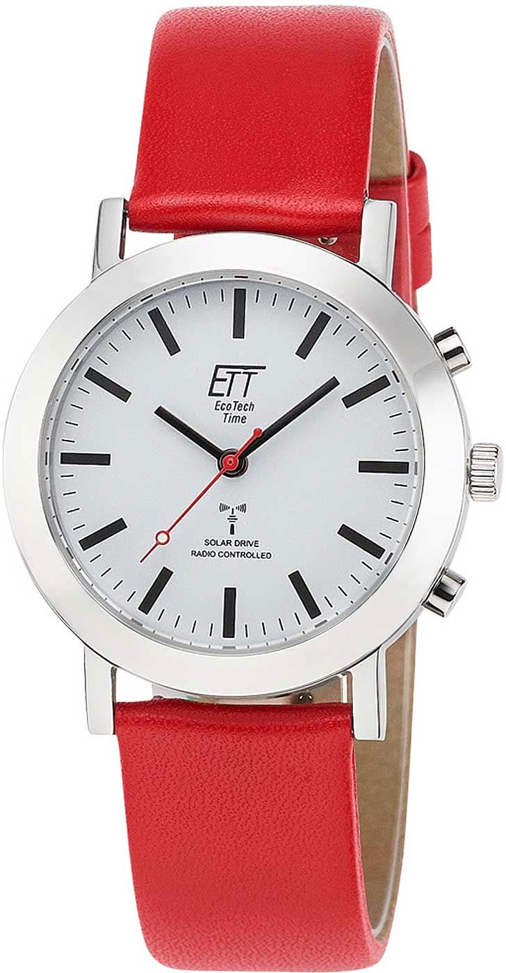 Montre pour femme avec bracelet en cuir rouge, boîtier argenté et cadran blanc.