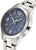 Montre pour femme avec cadran rond bleu, boîtier argenté, index luminescents et affichage de la date