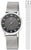 Montre pour femme avec cadran noir et bracelet en maille métallique argentée