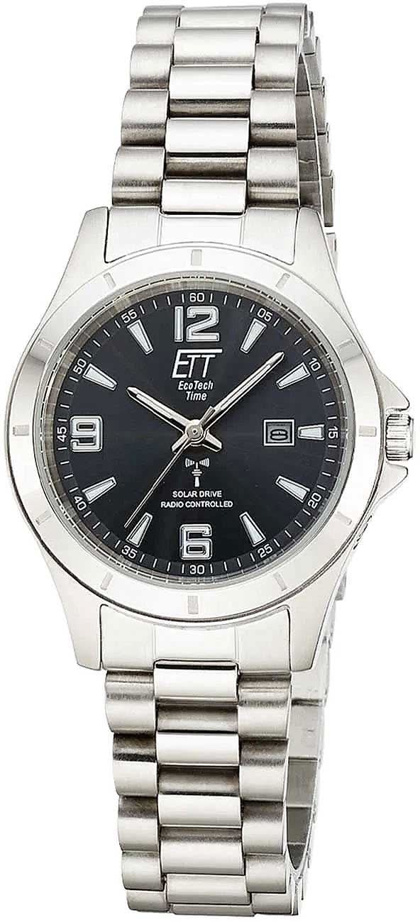 Montre pour femme avec cadran noir et bracelet en métal argenté, lunette ronde