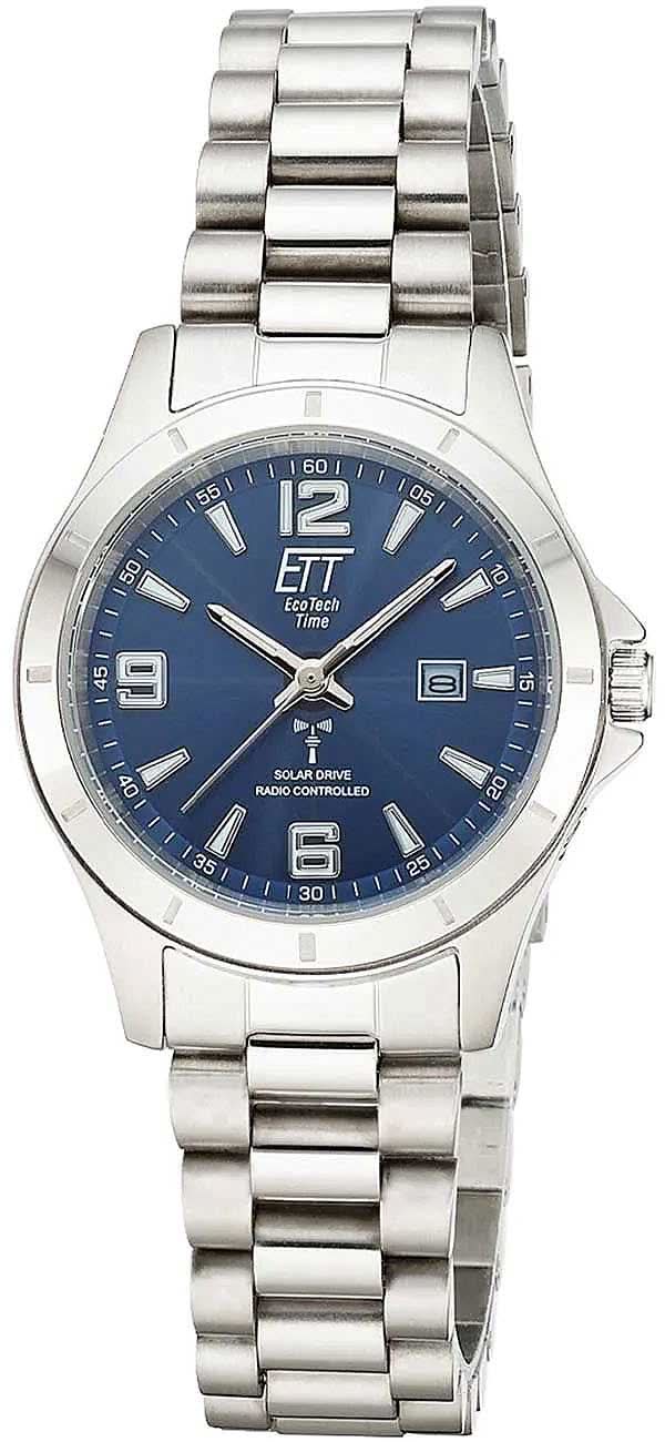 Montre pour femme avec bracelet en acier inoxydable, cadran et aiguilles bleus, logo ETT