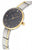 Montre pour femme avec cadran sombre, aiguilles et index dorés, bracelet bicolore