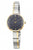 Montre pour femme avec cadran sombre et bracelet bicolore en acier inoxydable, lunette ronde