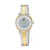 Montre bicolore pour femme avec cadran bleu et bracelet en acier inoxydable, mouvement solaire
