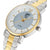 Montre femme bicolore avec cadran bleu, aiguilles dorées et lunette en acier inoxydable