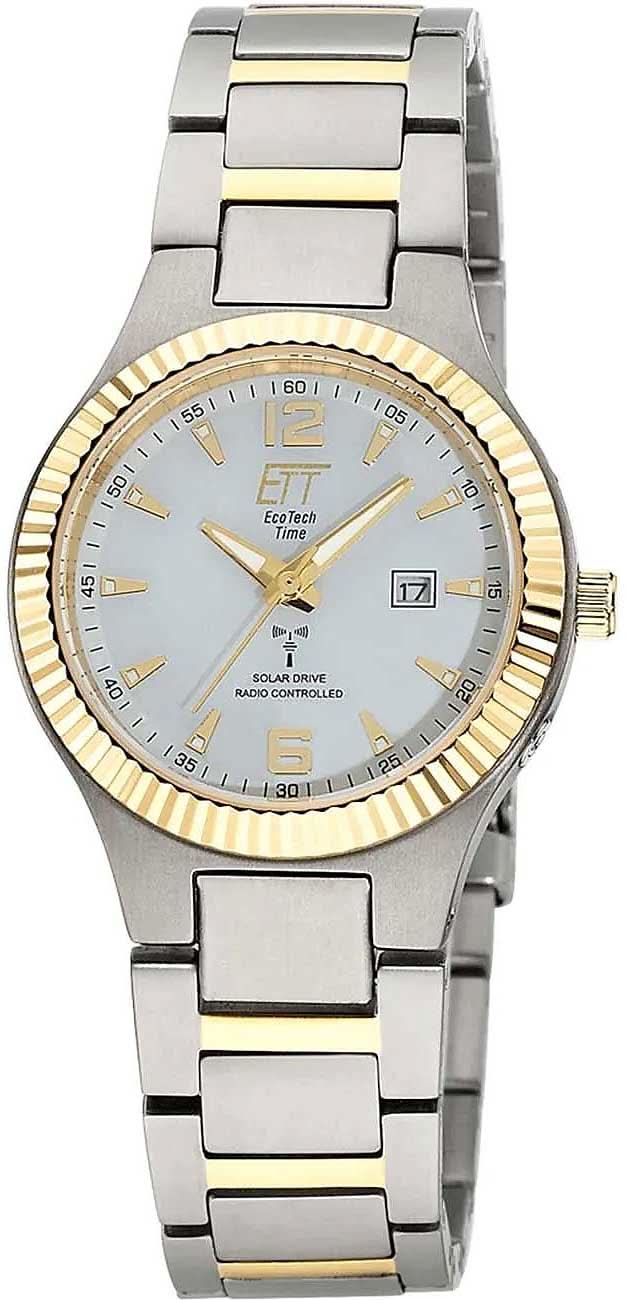 Montre pour femme avec bracelet en métal argenté et lunette dorée ; cadran argenté