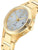 Montre femme titane-or, gros plan de la lunette et de la couronne, cadran bleu clair