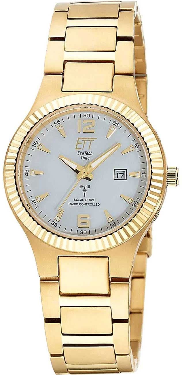 Montre pour femme en titane doré avec cadran et bracelet à maillons clairs, aiguilles/guichet date