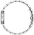 Montre pour femme : boîtier en acier inoxydable vu de côté avec couronne vissée et bracelet à maillons