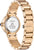 Vue arrière d'une montre pour femme avec bracelet et fermoir en acier inoxydable doré, gravure
