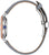 Damen-Uhr mit grauem Lederband und Edelstahlgehäuse, seitliche Krone am Handgelenk