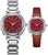 Montre Citizen pour femme avec cadran rouge : bracelet en acier inoxydable et bracelet en cuir marron