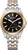 Montre pour femme avec cadran noir, bracelet bicolore en métal et guichet date.