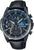 Montre sportive pour homme avec cadran bleu et noir, chronographe, bracelet en cuir noir