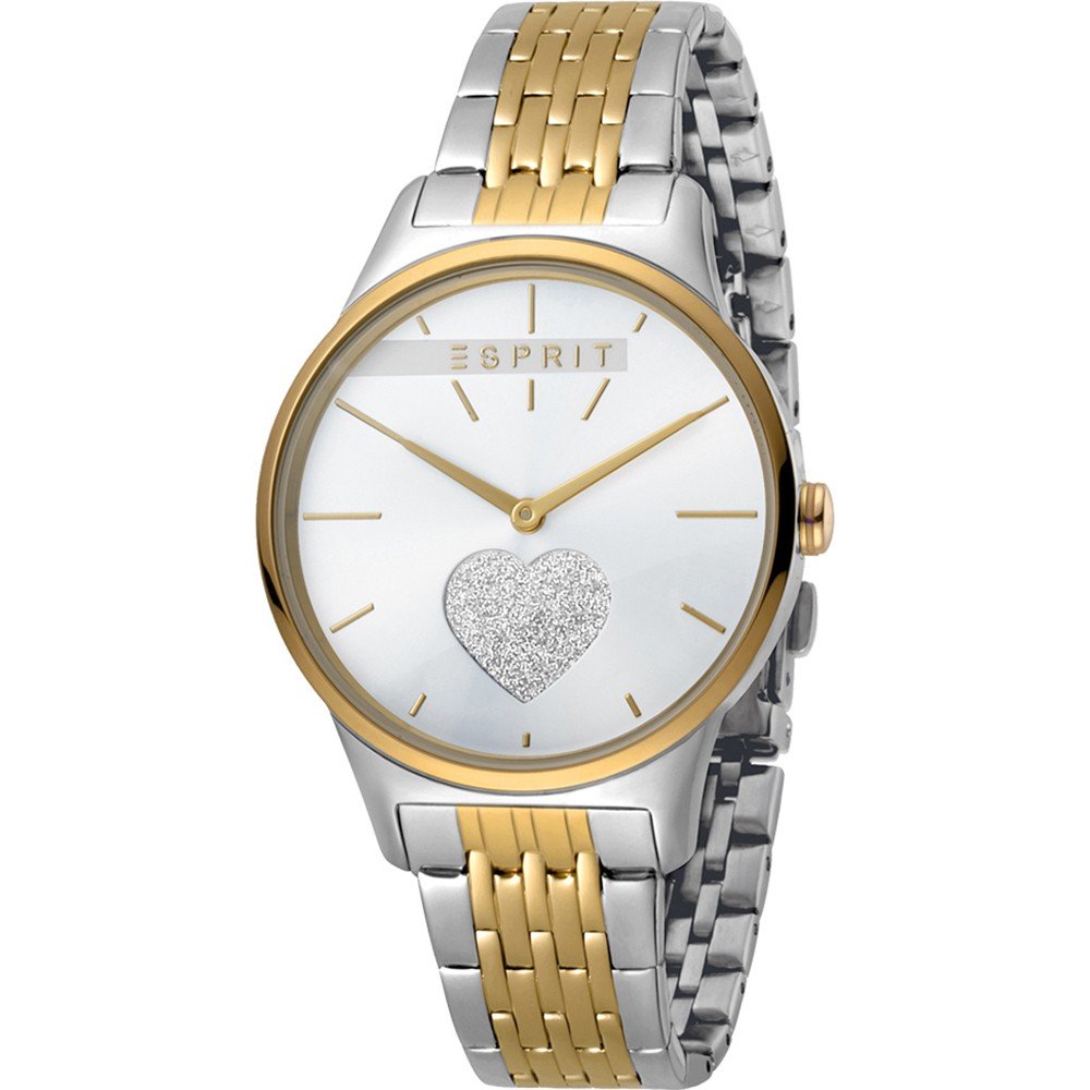 Damenarmbanduhr Esprit Love mit zweifarbigem Edelstahlband, weißem Zifferblatt und Herz
