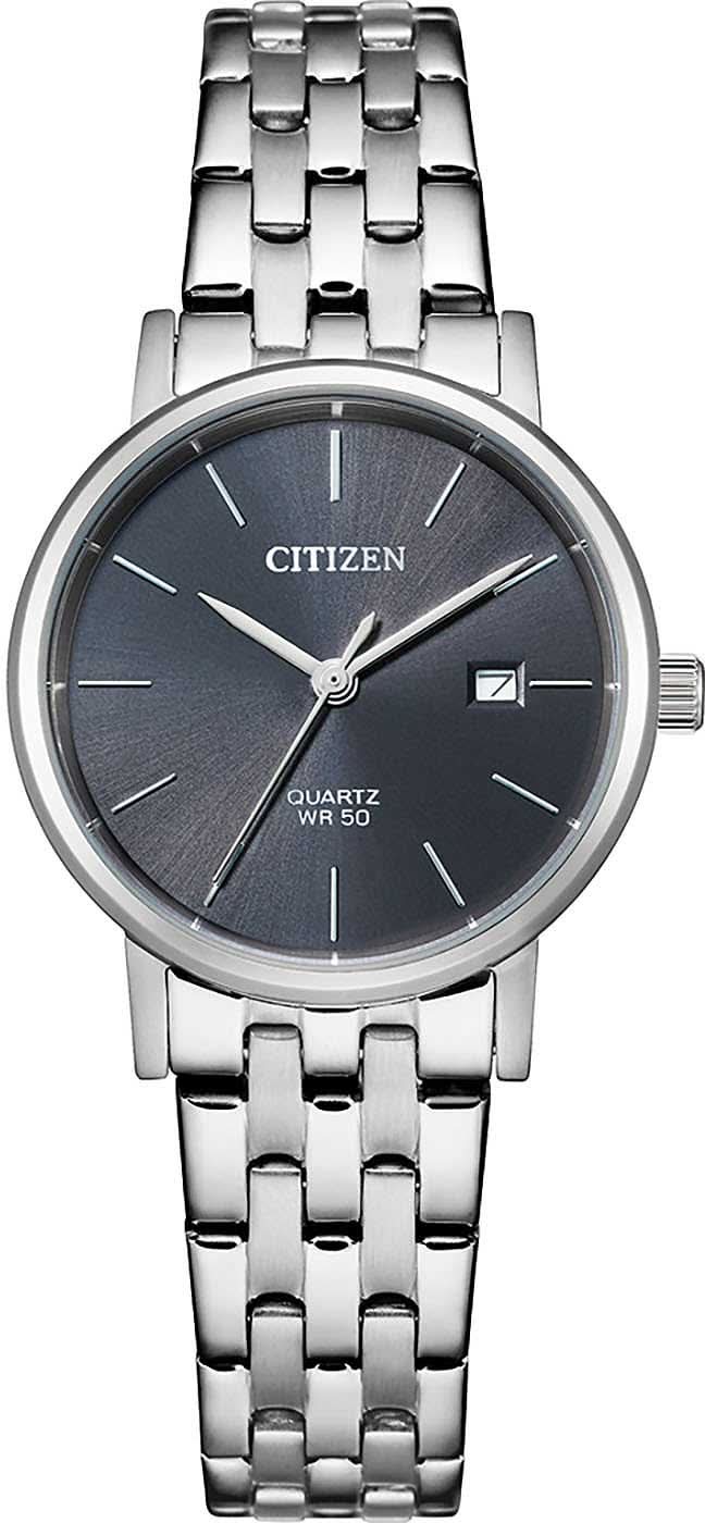 Montre pour femme avec bracelet en acier inoxydable et cadran gris foncé, quartz