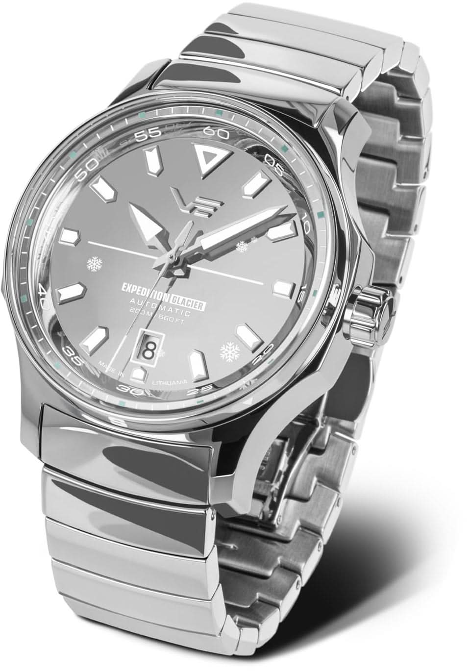 Montre argentée pour homme avec bracelet en acier, cadran rond et index clairs