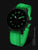 Bracelet de montre pour homme avec boîtier noir, aiguilles luminescentes vertes et bracelet en caoutchouc noir