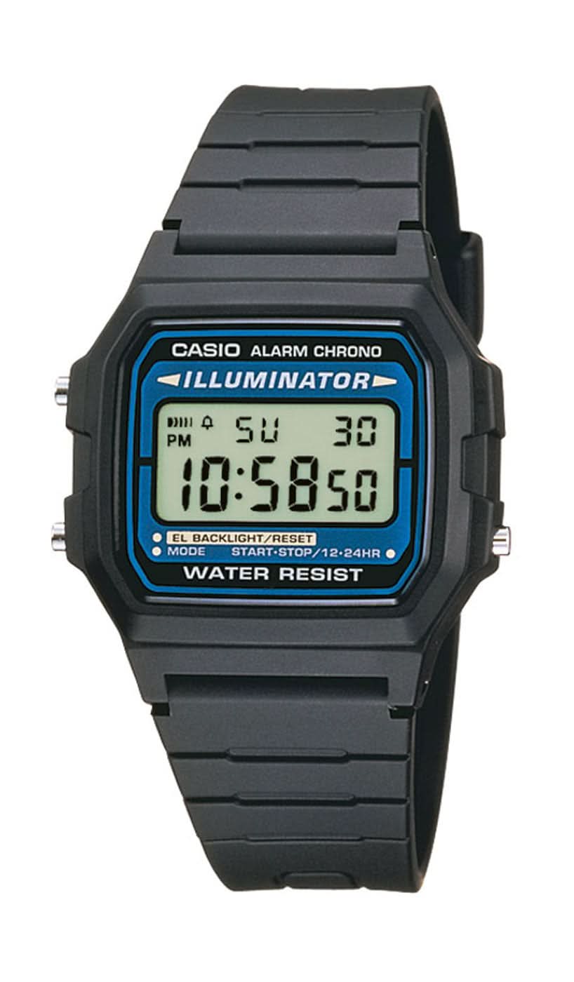 Casio Montre Rétro avec bracelet noir et écran bleu à affichage numérique