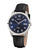 Unisex-Armbanduhr mit schwarzem Lederarmband, silbernem Gehäuse, blauem Zifferblatt, Datum