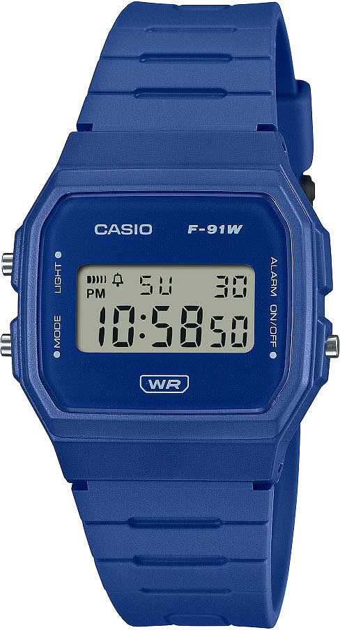 Montre numérique pour femme avec bracelet en plastique bleu et écran LCD rectangulaire
