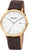 Bracelet de montre Regent pour homme avec bracelet en cuir marron, boîtier en acier inoxydable doré, cadran blanc