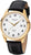 Bracelet de montre pour homme avec boîtier doré, bracelet en cuir noir et cadran blanc, date