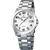 Herrenuhr mit weißem Zifferblatt und Edelstahlarmband, Mineralglas, Quarz