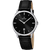 Herrenarmbanduhr mit schwarzem Lederarmband, schwarzem Zifferblatt und Mineralglas.