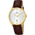 Festina Herrenarmbanduhr mit goldenem Gehäuse, weißem Zifferblatt und braunem Lederarmband