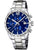 Herren-Chronograph mit blauem Zifferblatt und silbernem Edelstahlarmband, Mineralglas