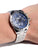Herrenuhr am Handgelenk: blaues Zifferblatt mit Chronograph-Subdials, Edelstahlarmband