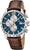 Montre pour homme avec cadran bleu, chronographe et bracelet en cuir marron