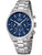 Herrenchronograph mit blauem Zifferblatt, Edelstahlarmband und Stoppuhr-Anzeigen