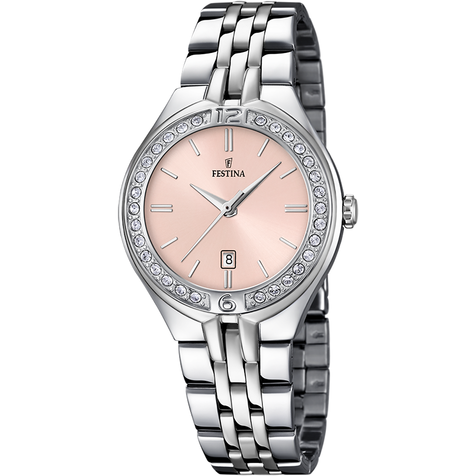 Festina Mademoiselle Damenuhr F16867/6, Edelstahlband, rosafarbenes Zifferblatt