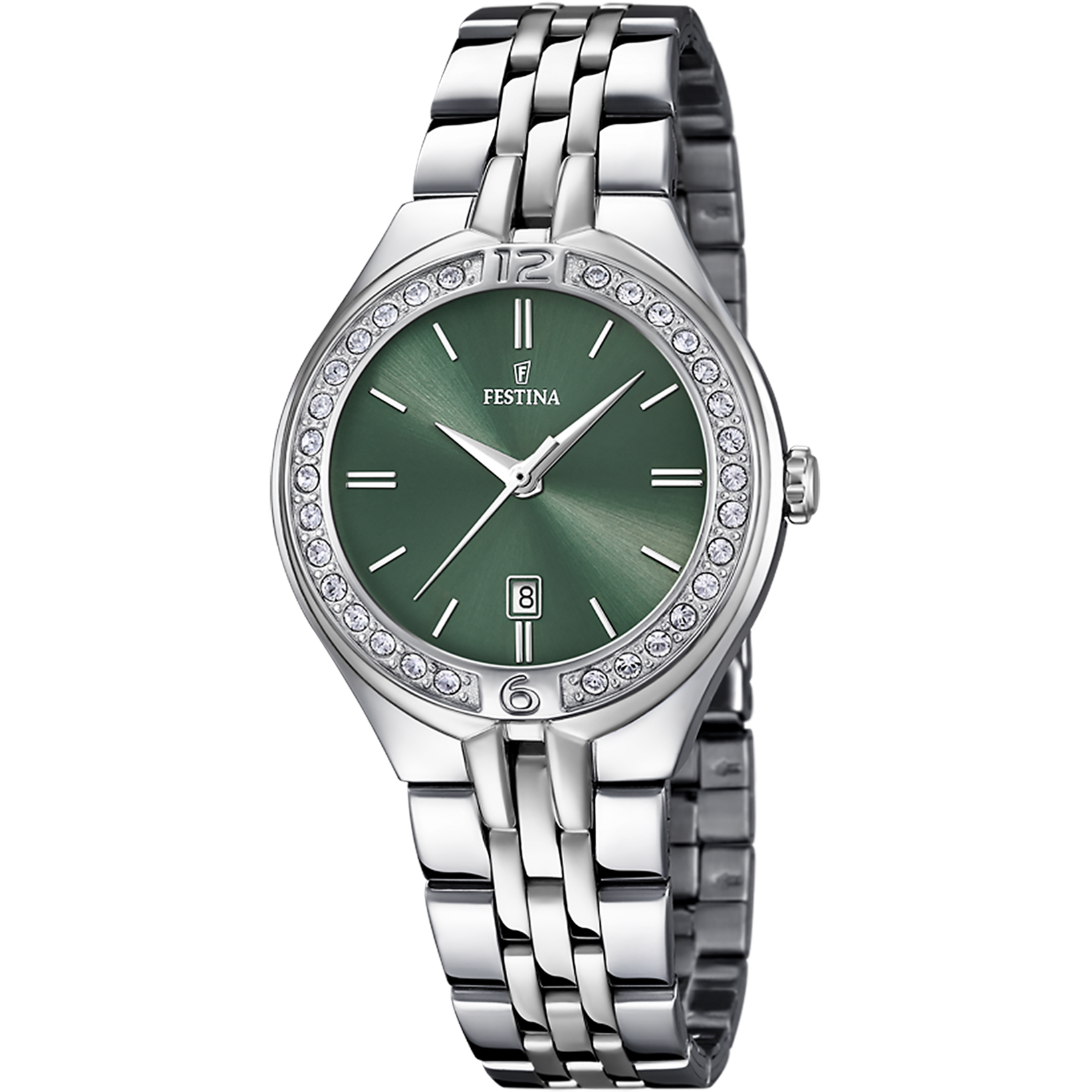 Festina Mademoiselle Damen-Armbanduhr mit grünem Zifferblatt und Edelstahlarmband