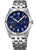 Kinderuhr mit silbernem Metallarmband, blauem Zifferblatt, Tages- und Datumsanzeige
